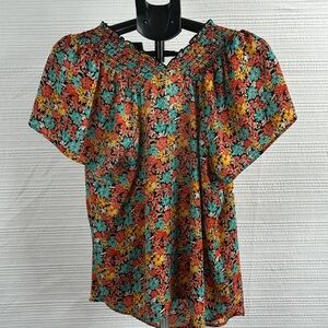 Pleione Floral Smocked Blouse – Romantic Boho / Cottagecore Aesthetic (Size L)